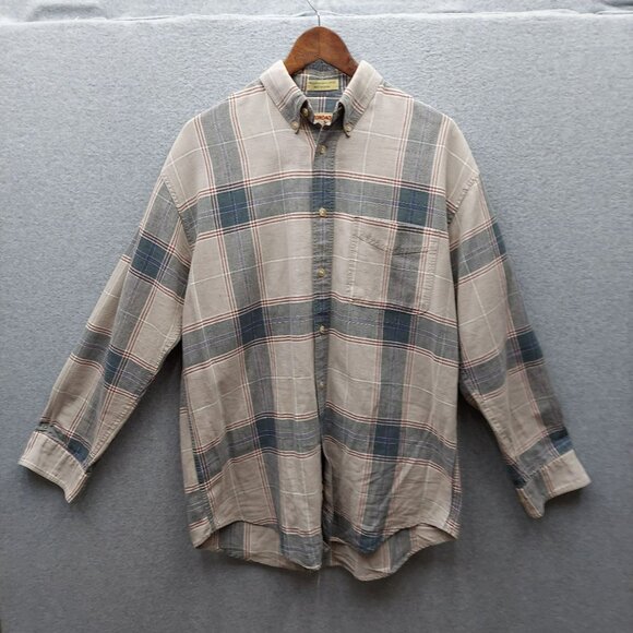 Vintage Adirondack Mens Plaid Button-Down Shirt M Medium Linen Cotton Blend - Picture 1 of 3